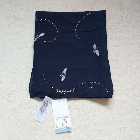 Joules Scarf Womens OS Navy Blue Bee L Lightweight Viscose Rectangle 25x78" New - Picture 1 of 9